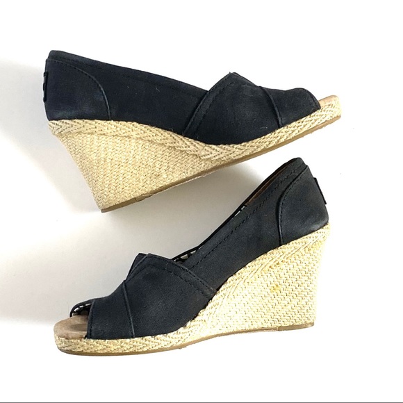 🖤TOMS Canvas Peep Toe Wedges - Picture 11 of 14
